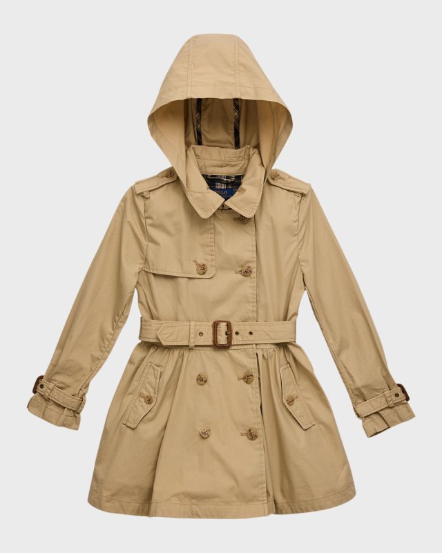 Girl's Hooded Slim Fit Trench Coat, Size 2-