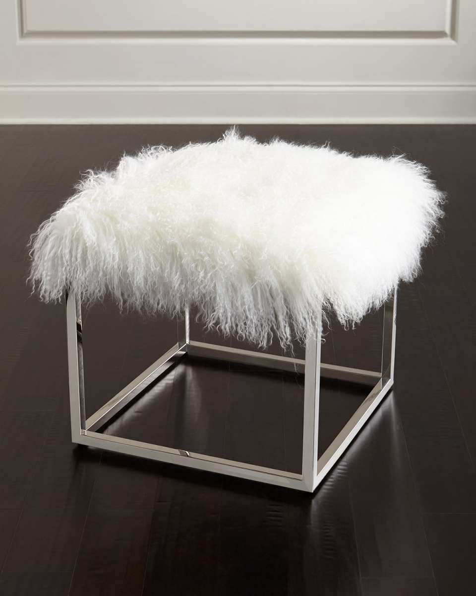 Reno Chrome and Sheepskin Ottoman