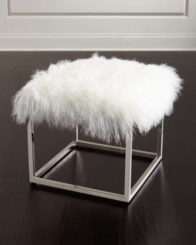 Reno Chrome and Sheepskin Ottoman