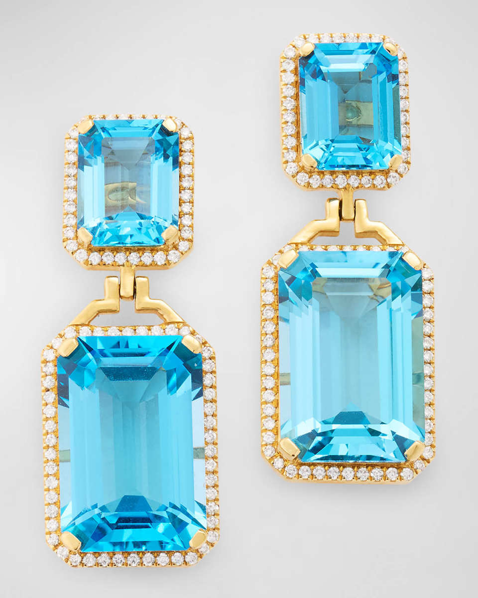 Gossip Emerald-Cut Blue Topaz Diamond Earrings