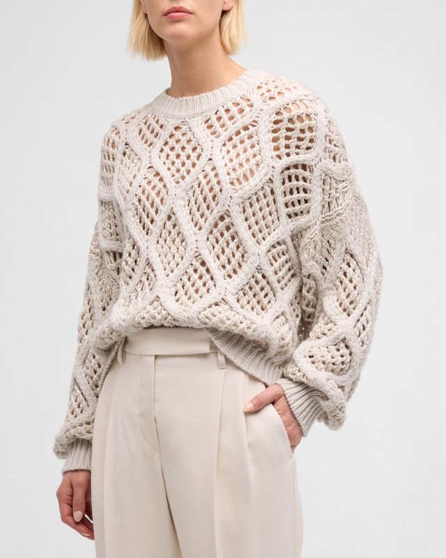 Opera Cashmere Cable-Knit Net Sweater