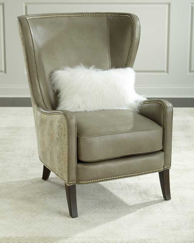 Pelham Leather Wingback Chair, Gray Metallic