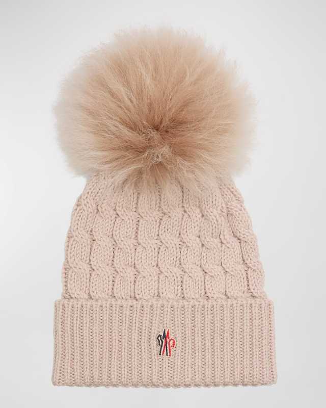 Wool Cashmere Beanie with a Shearling Pom