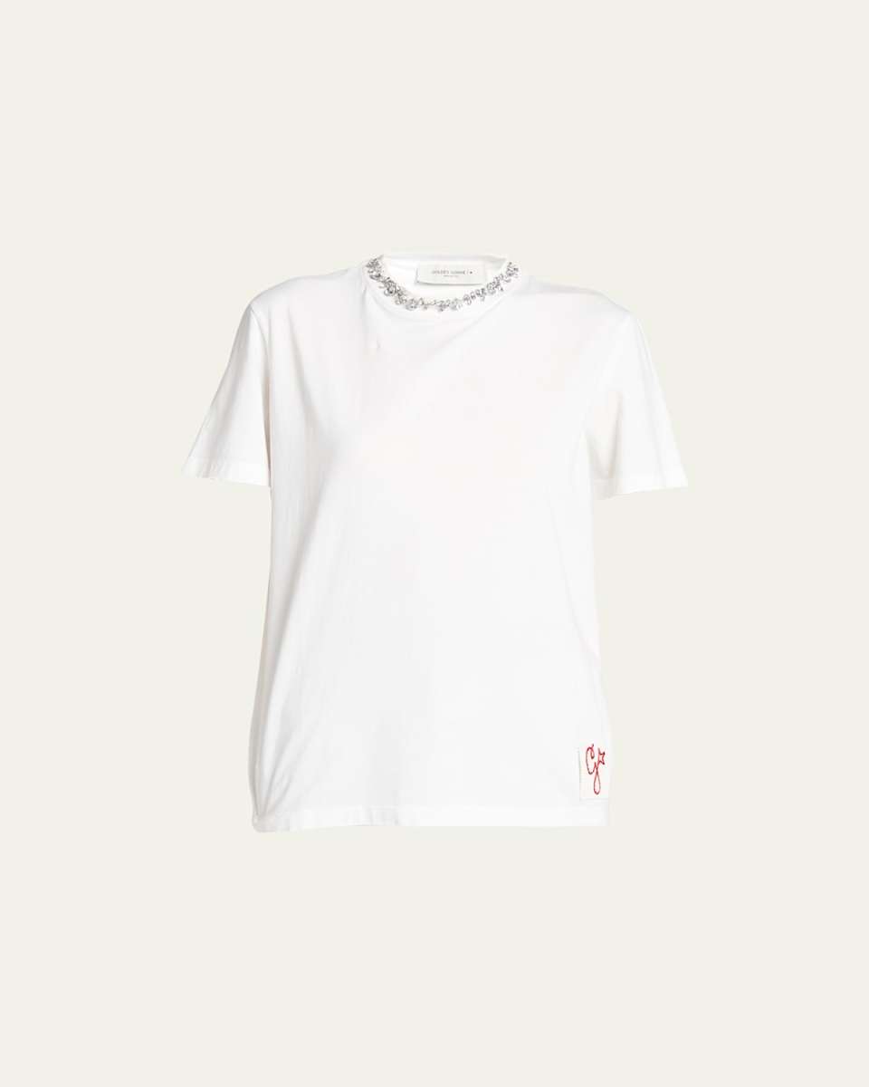 Distressed Short-Sleeve Embellished T-Shirt