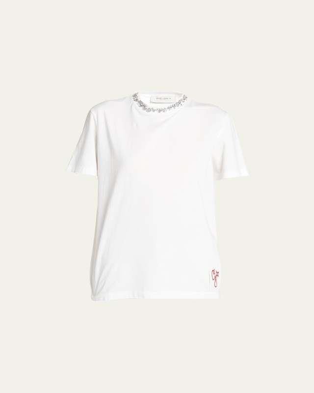 Distressed Short-Sleeve Embellished T-Shirt