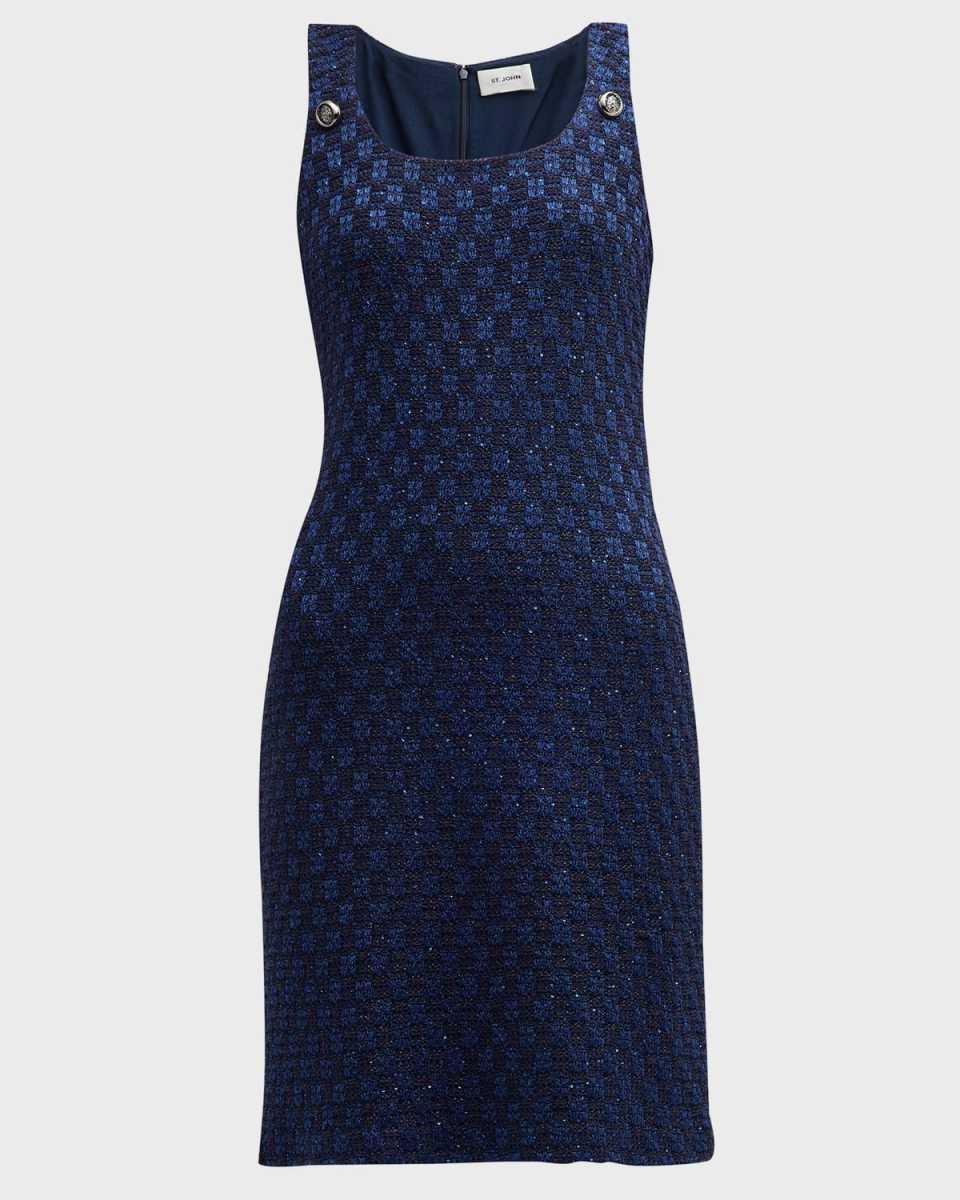 Metallic Check Paillette Knit Sleeveless Dress