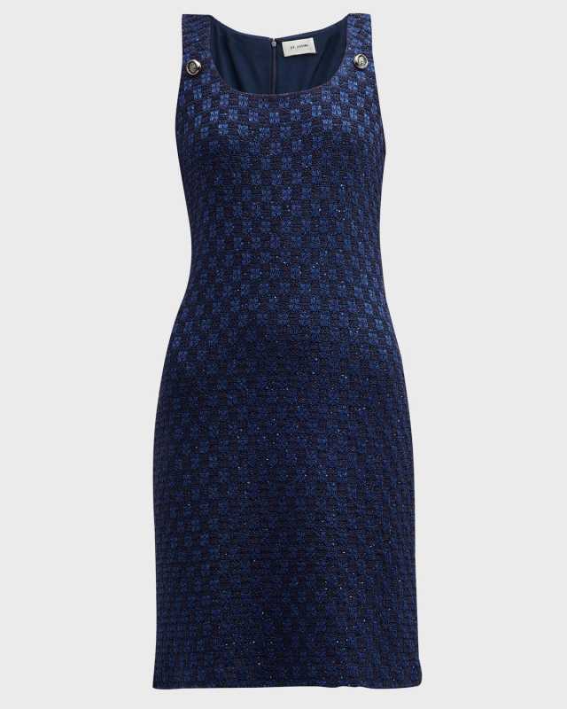 Metallic Check Paillette Knit Sleeveless Dress