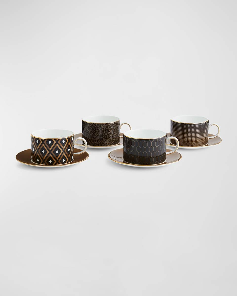 Gio Gold Accent Teacup & Saucer, Set of 4