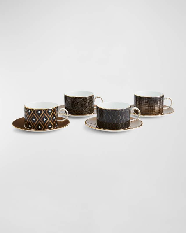 Gio Gold Accent Teacup & Saucer, Set of 4