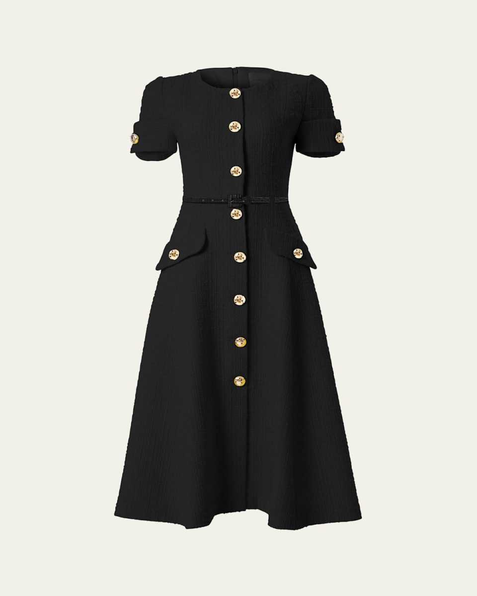 Button-Front Midi Dress with Belted Waist