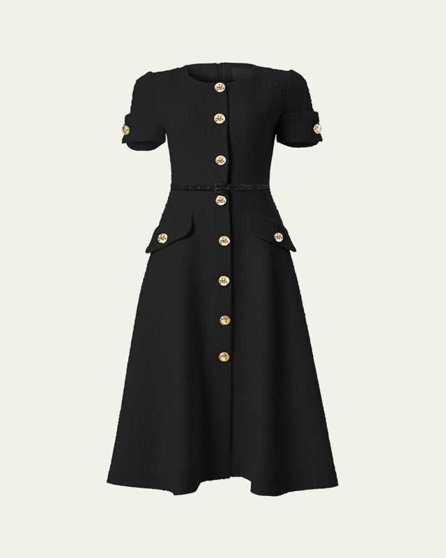 Button-Front Midi Dress with Belted Waist