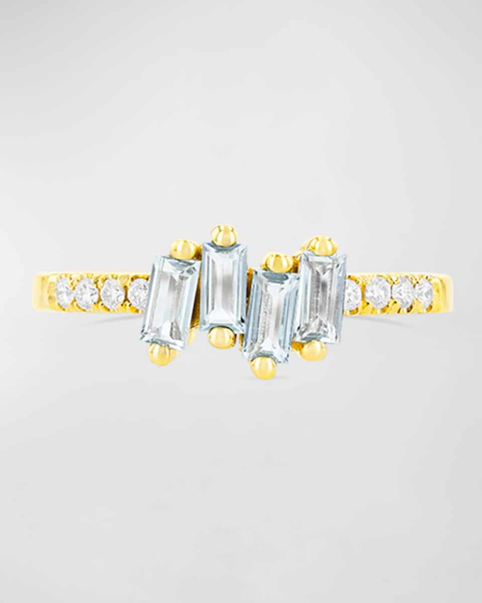 14k Yellow Gold Stacking Ring in Blue Topaz and Diamonds, Size 6.25