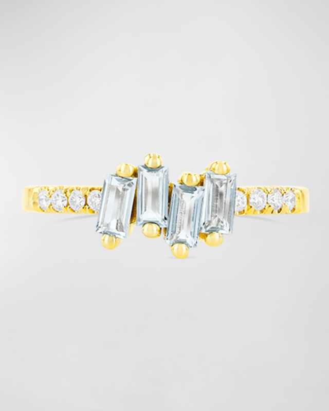 14k Yellow Gold Stacking Ring in Blue Topaz and Diamonds, Size 6.25