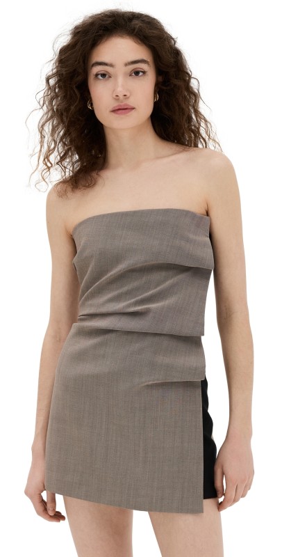 SIR. Leonardo Pleated Mini Dress Taupe