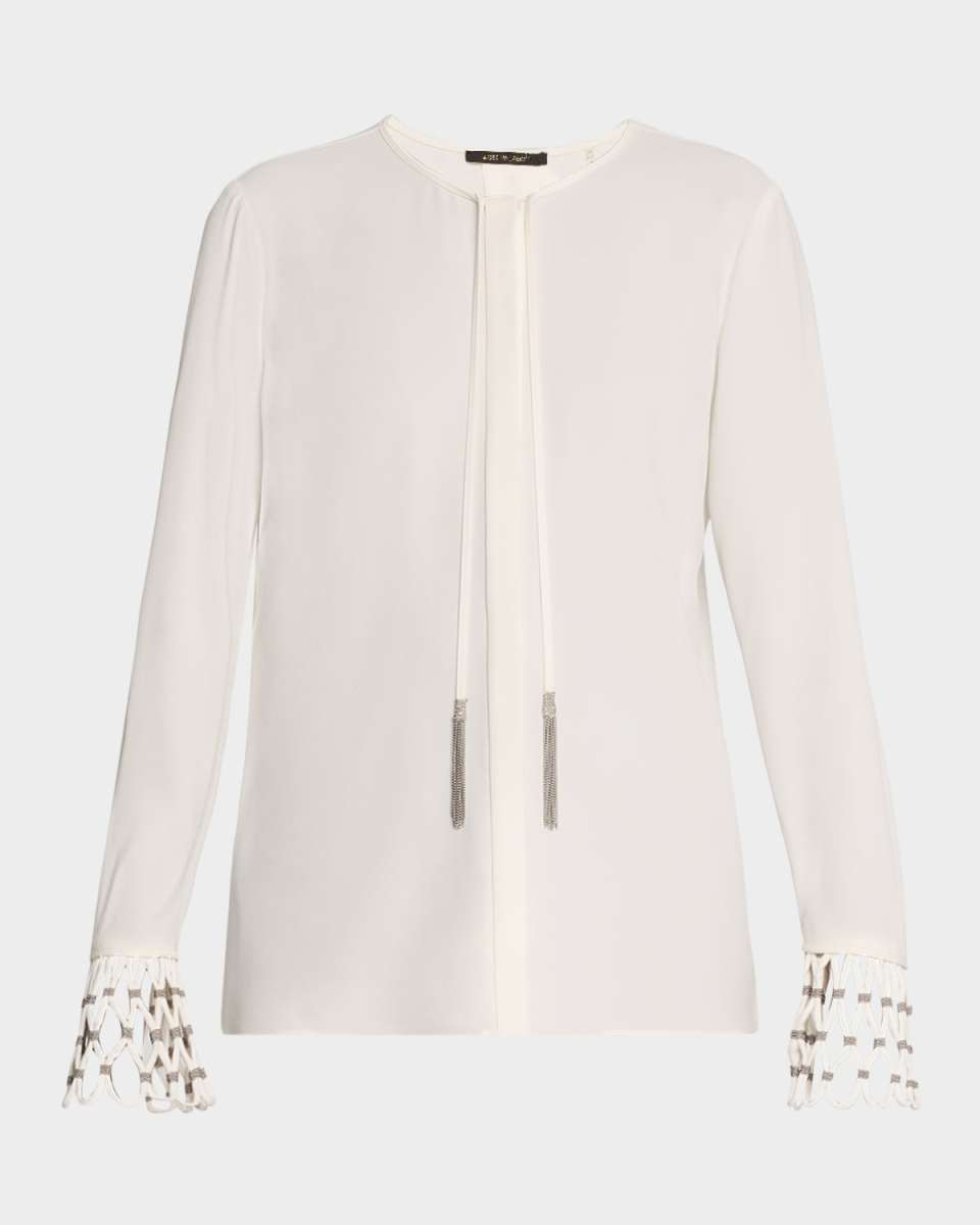 Brice Chain-Trim Cutout Cuff Blouse