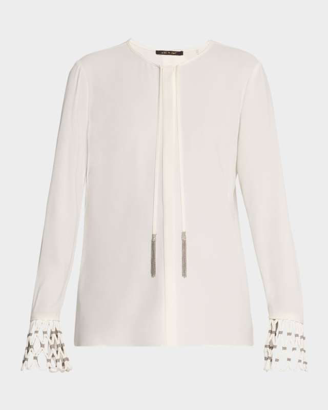 Brice Chain-Trim Cutout Cuff Blouse