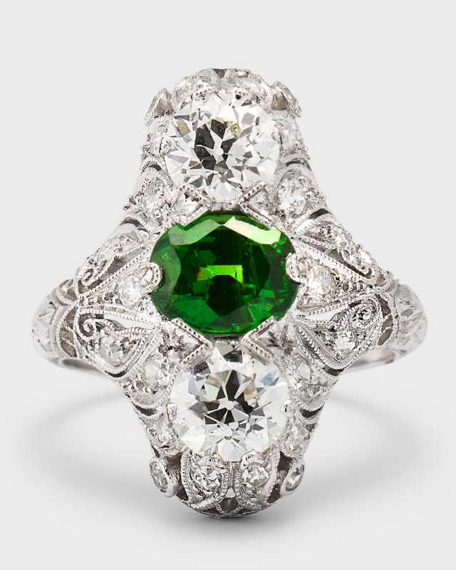 Estate Edwardian Demantoid Garnet Dinner Ring, Size 5.25