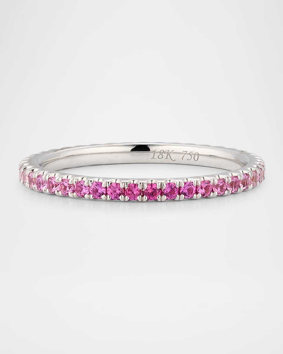 Rainbow 18K White Gold Ombre Pink Sapphire Eternity Band Ring, Size 6