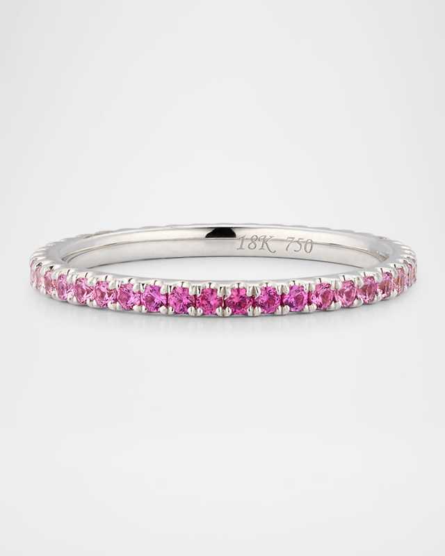 Rainbow 18K White Gold Ombre Pink Sapphire Eternity Band Ring, Size 6