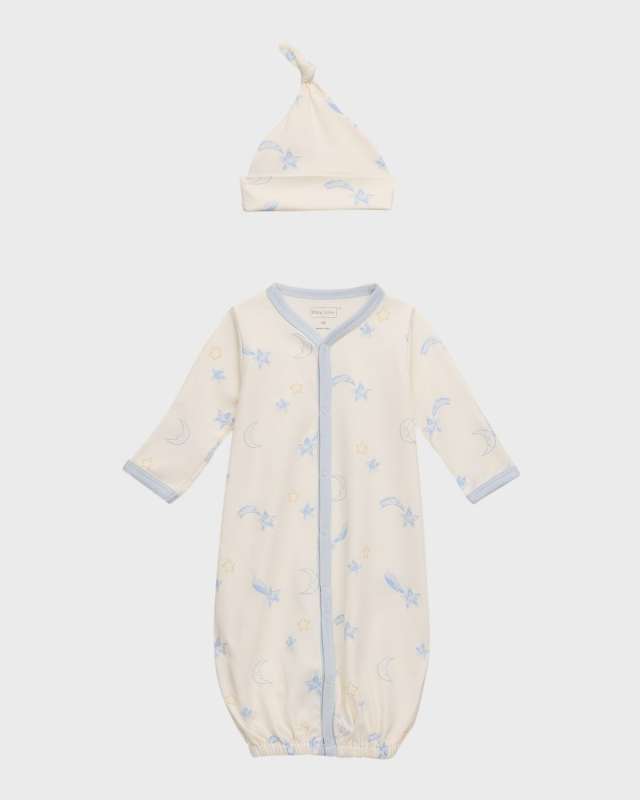 Boy's Starry Sky Convertible Gown & Hat Set, Size Newborn-