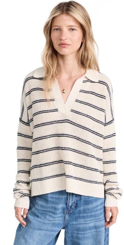 Faherty Miramarinen Polo Natural Mystic Stripe