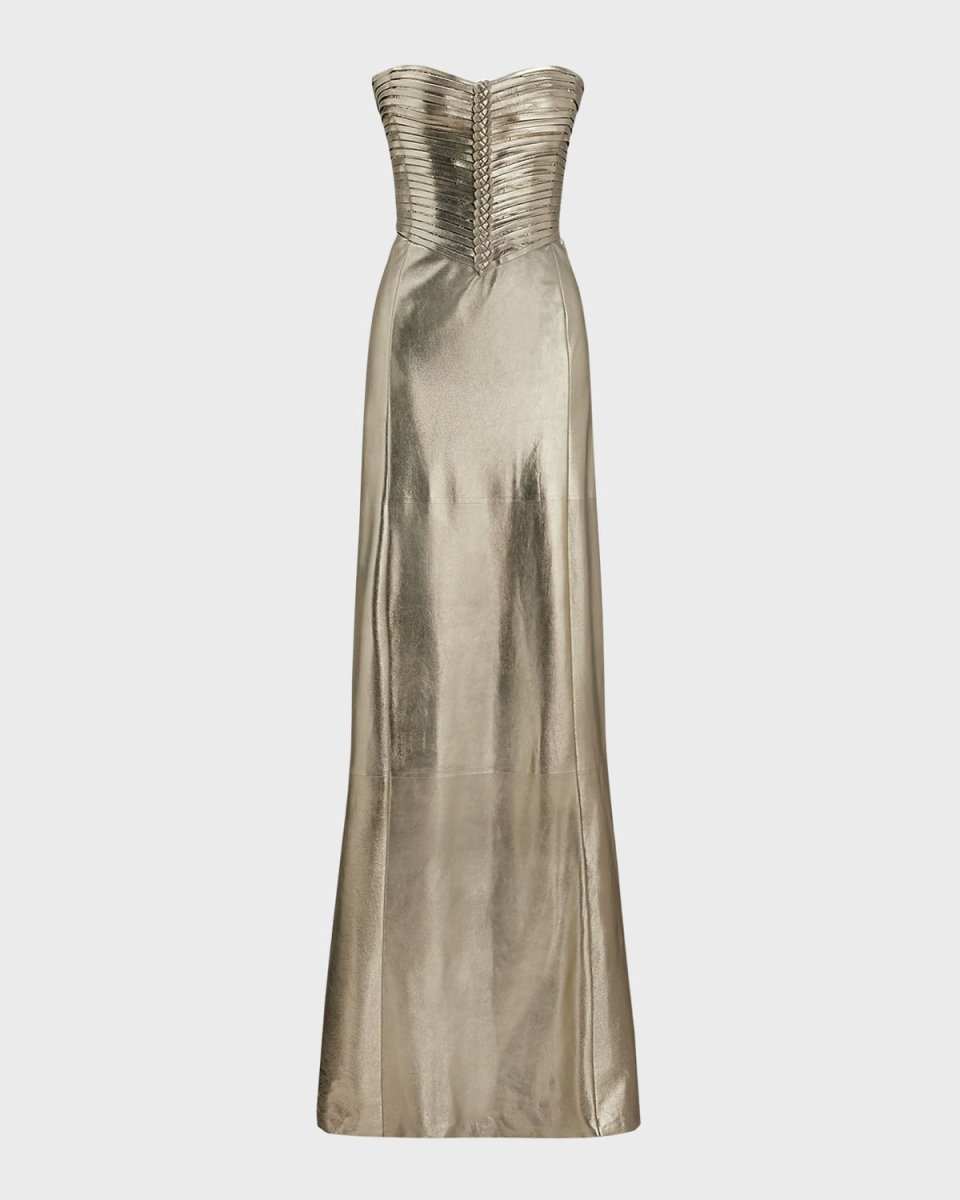 Kaylen Laminated Suede Evening Dress