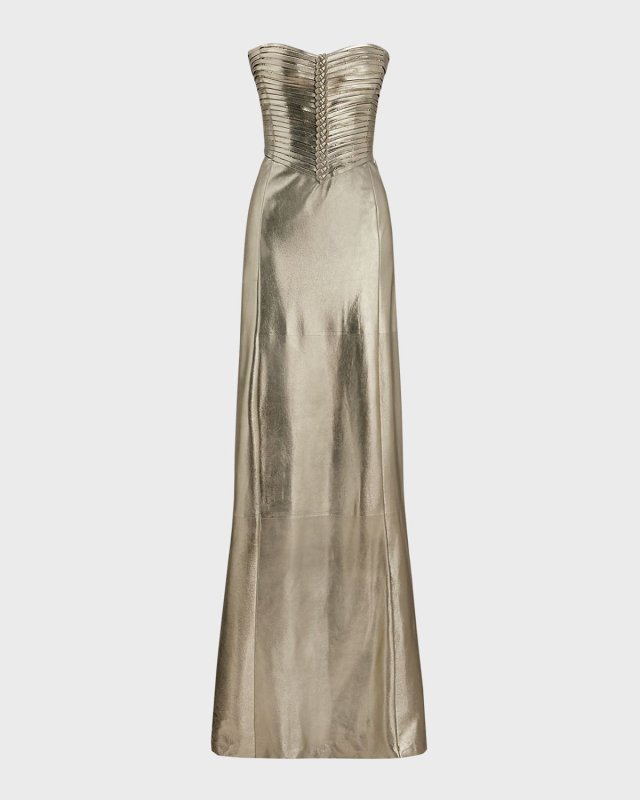 Kaylen Laminated Suede Evening Dress
