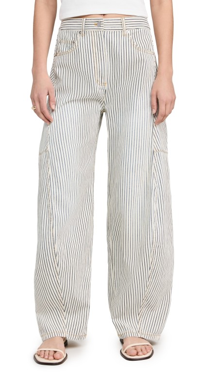 Tibi Stone Washed Striped Denim Sid Jeans Navy Multi