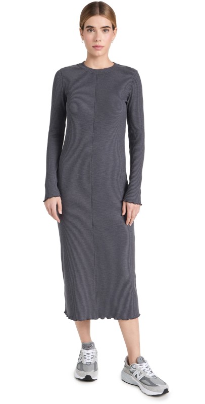 Sweaty Betty Ribbed Long Sleeve Midi Dress Urban Grey