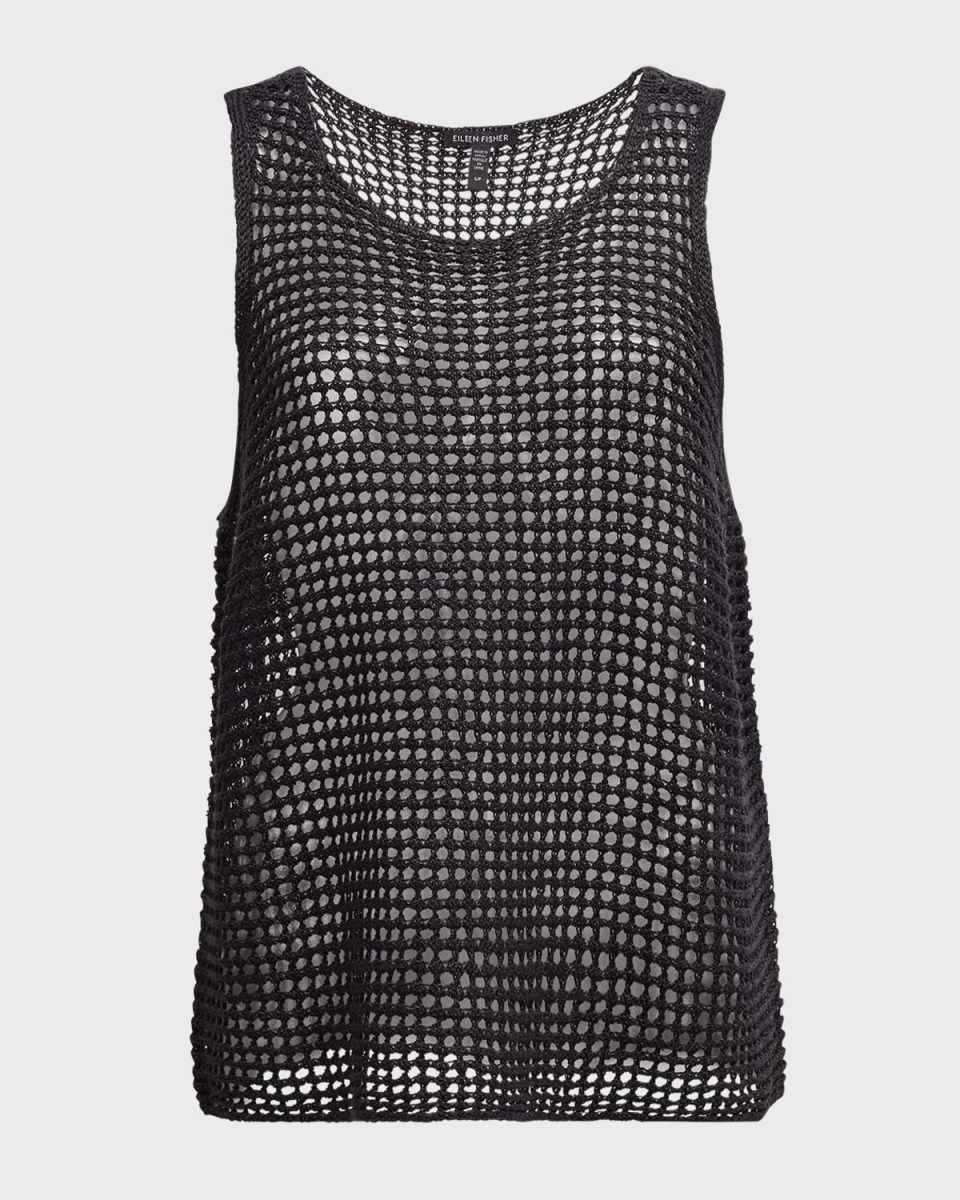 Scoop-Neck Open-Knit Organic Linen Shell