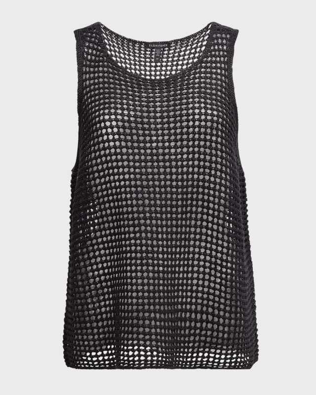 Scoop-Neck Open-Knit Organic Linen Shell
