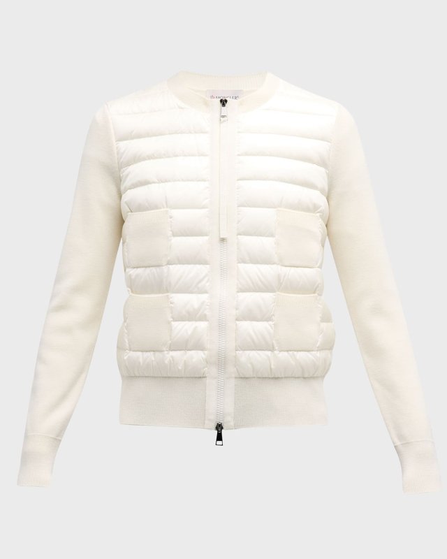 Puffer-Front Wool Cardigan