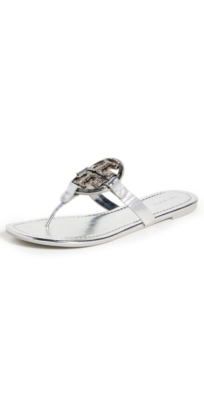 Tory Burch Miller Deco Sandals Silver