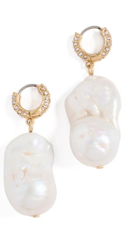 Clare V. Baroque Pearl Pave Earrings Cream