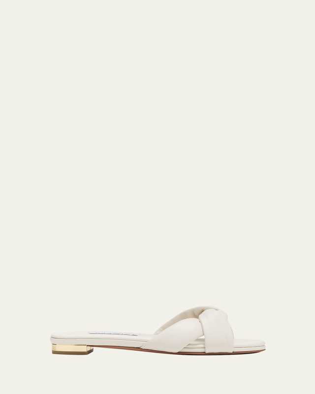 Olie Twisted Leather Flat Slide Sandals