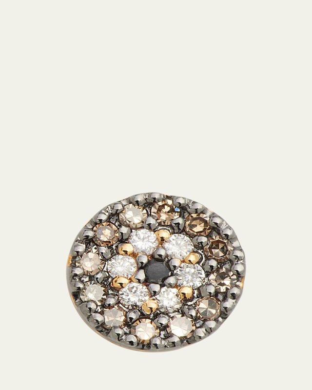 14K Yellow Gold Tiny Pave Evil Eye Stud Earring, Single