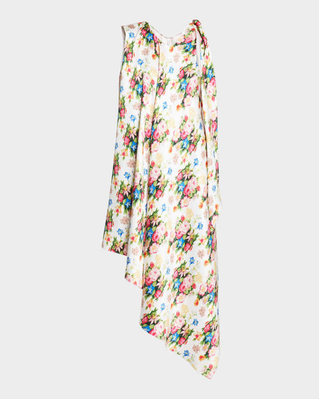 Asymmetric Floral Silk Shift Dress