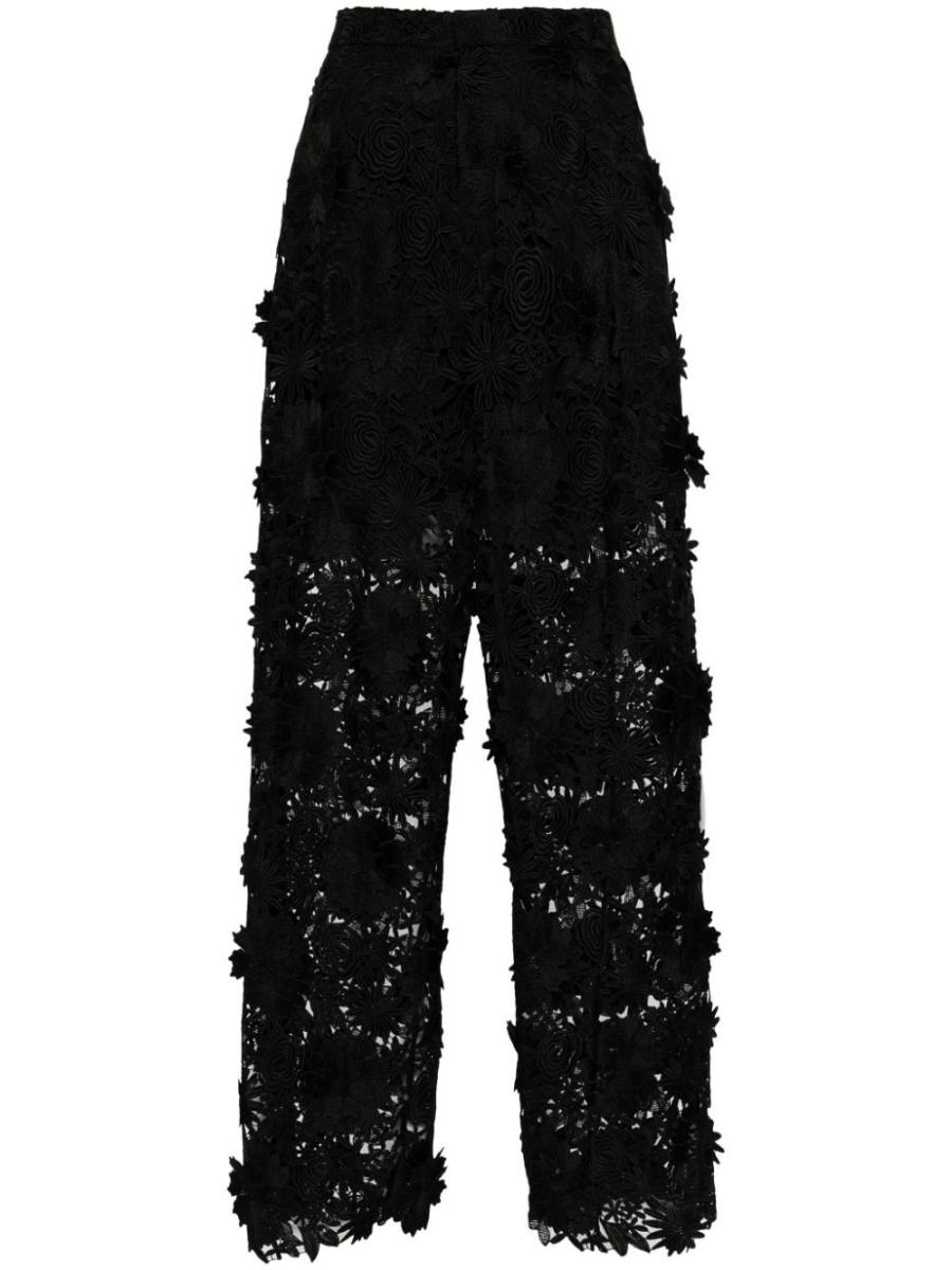 floral lace-embroidered trousers