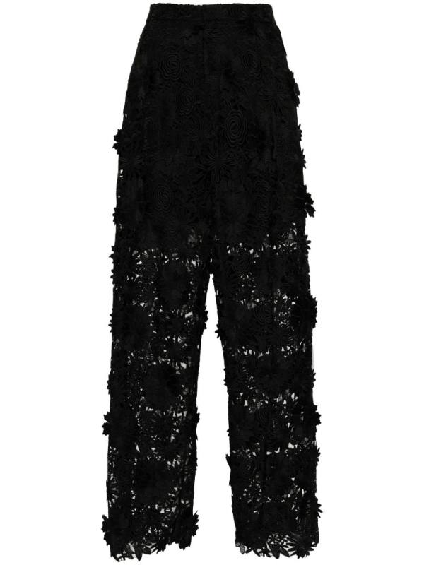 floral lace-embroidered trousers