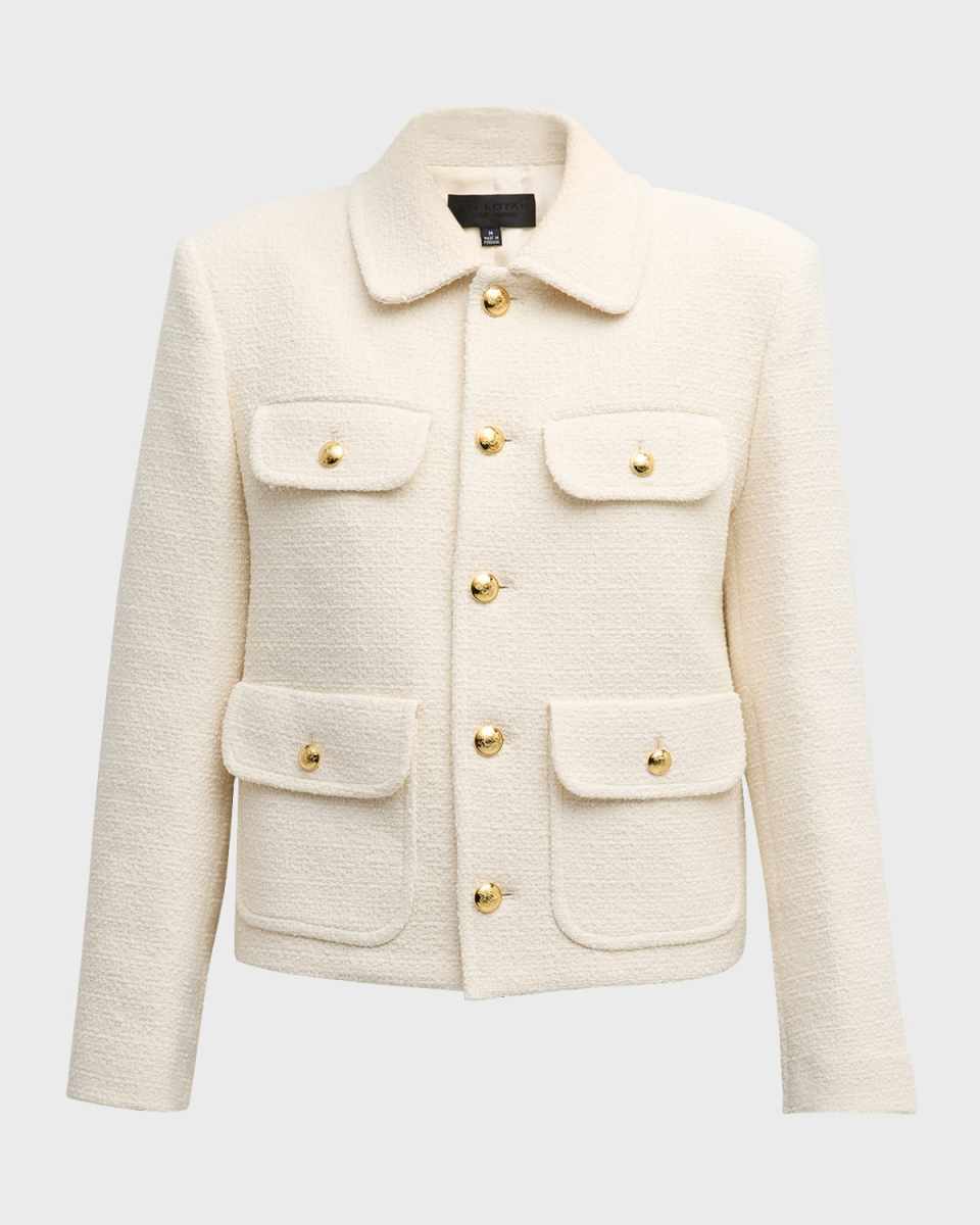Paloma 4 Brass Button Flap-Pockets Boucle Jacket
