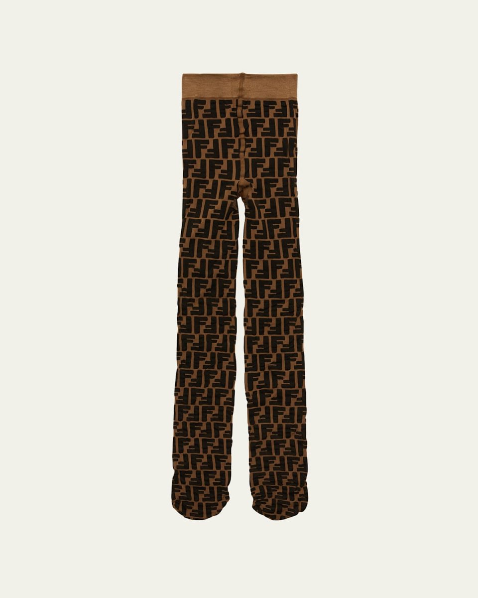 Girl's FF Logo-Print Tights, Size 1-4