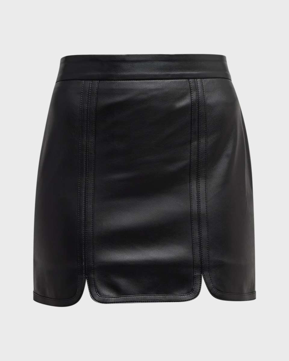 Curve-Hem Leather Mini Skirt