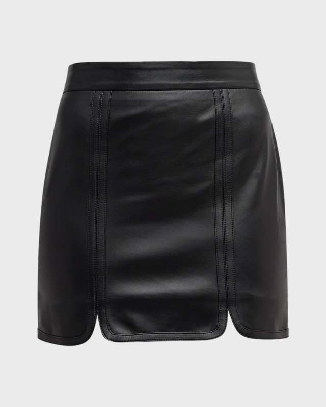 Curve-Hem Leather Mini Skirt
