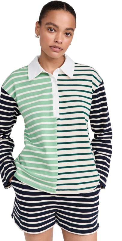 English Factory Knit Stripe Colorblock Polo Sleeves Top Multi