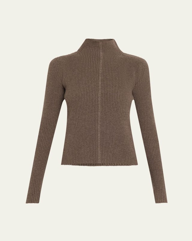 Headon Mock-Neck Ribbed Cashmere Wool Top