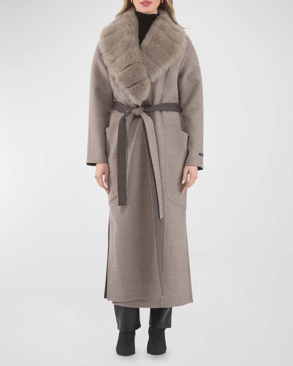 Belted Cashmere Wrap Coat With Detachable Merinillo Lamb Shearling Collar