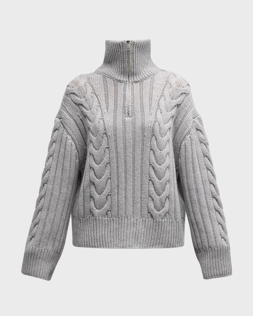 Cashmere Cable-Knit Quarter-Zip Sweat
