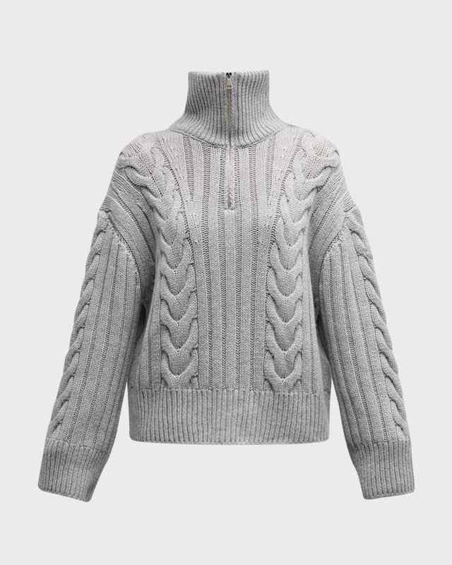 Cashmere Cable-Knit Quarter-Zip Sweat