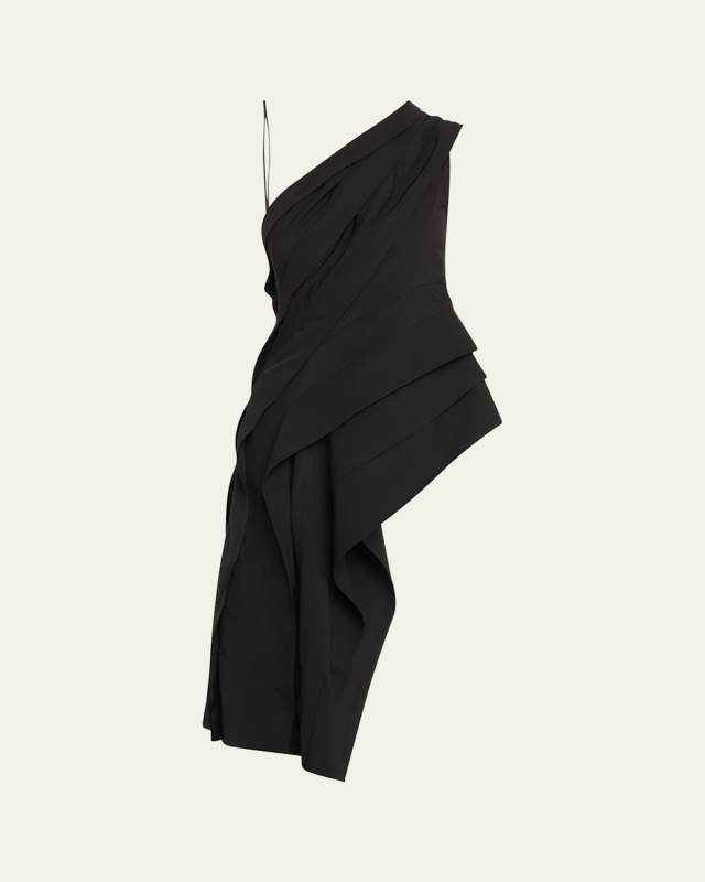 One-Shoulder Draped Fluid Viscose Top
