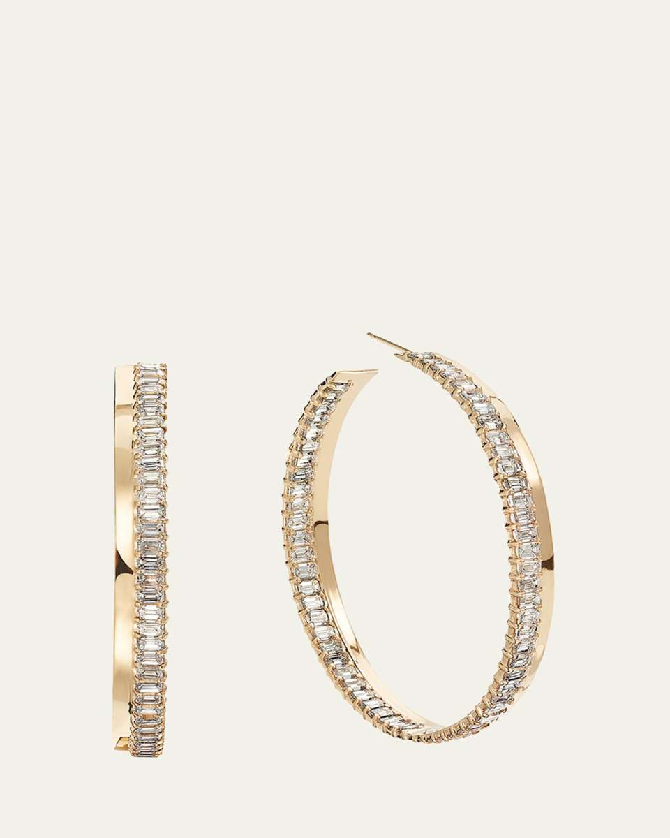 14K Yellow Gold Emerald-Cut Diamond Hoop Earrings, 49mm